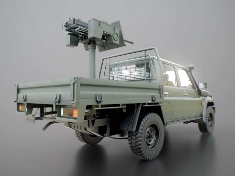 Armed Light Tactical Pickup Truck with Machinegun - PBR ORM 3D Model