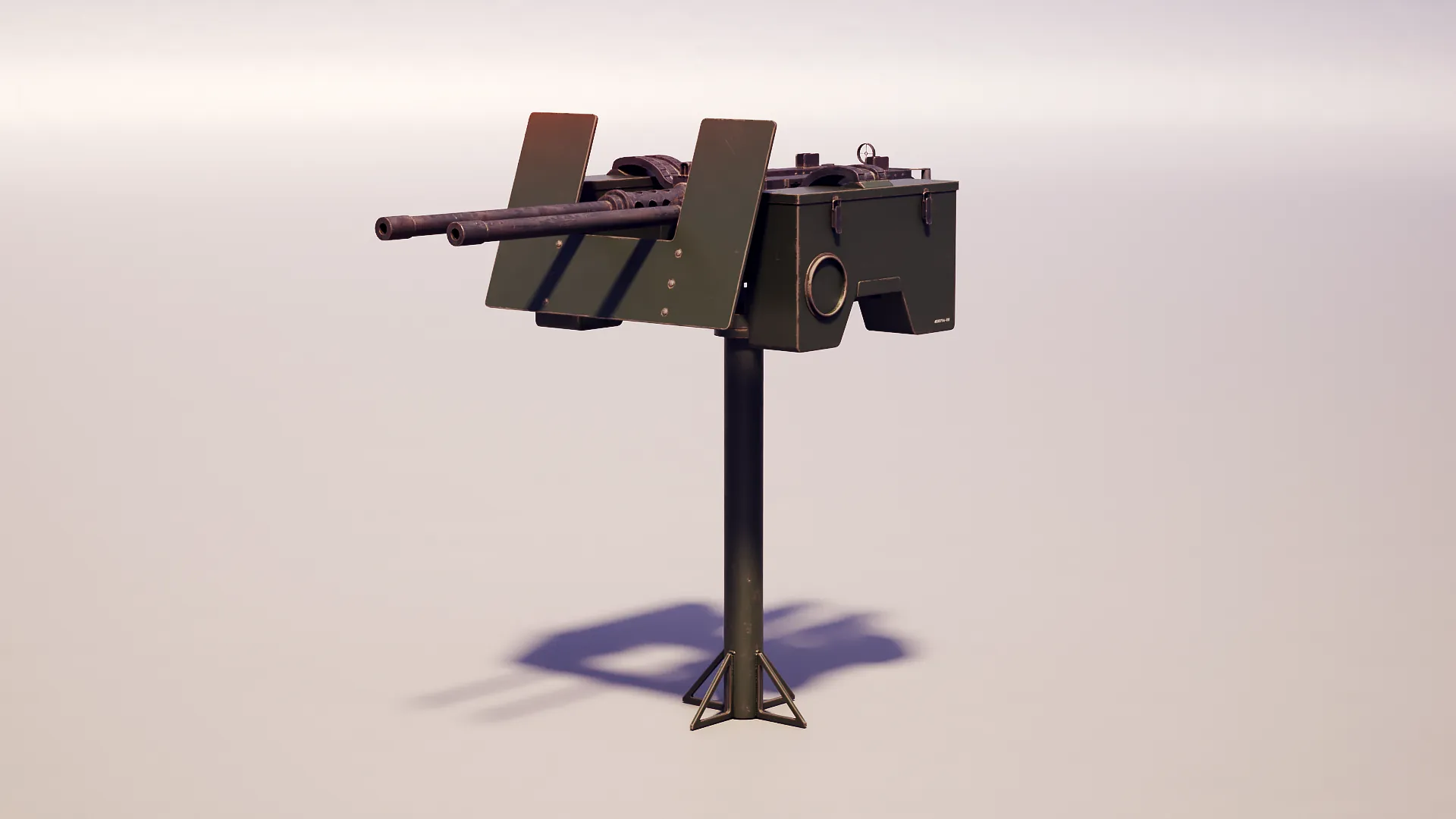 Anti-Aircraft Twin Machinegun Turret PBR 3D Model .c4d .max .obj .3ds .fbx .stl .blend 