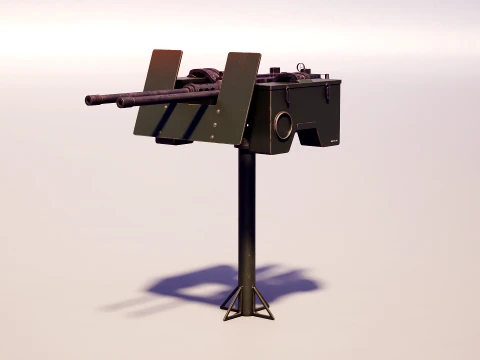 Anti-Aircraft Twin Machinegun Turret PBR 3D Model