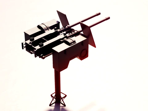 Anti-Aircraft Twin Machinegun Turret PBR 3D Model