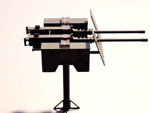 Anti-Aircraft Twin Machinegun Turret PBR 3D Model