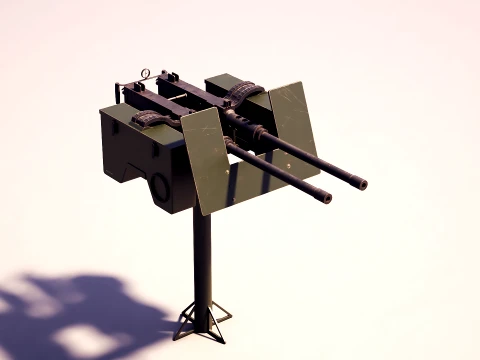 Anti-Aircraft Twin Machinegun Turret PBR 3D Model