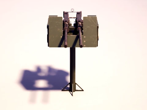 Anti-Aircraft Twin Machinegun Turret PBR 3D Model