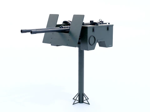 Anti-Aircraft Twin Machinegun Turret PBR 3D Model