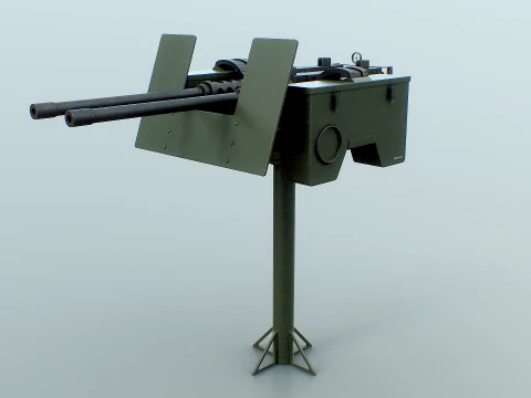 Anti-Aircraft Twin Machinegun Turret PBR 3D Model