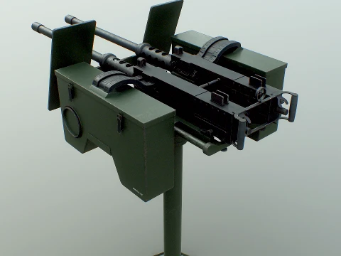 Anti-Aircraft Twin Machinegun Turret PBR 3D Model