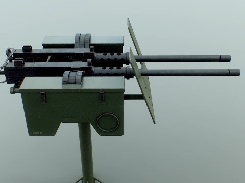 Anti-Aircraft Twin Machinegun Turret PBR 3D Model
