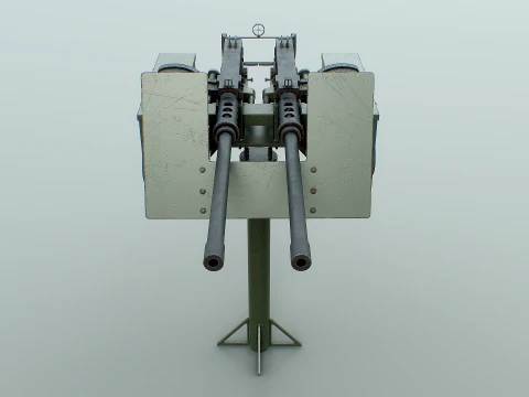 Anti-Aircraft Twin Machinegun Turret PBR 3D Model