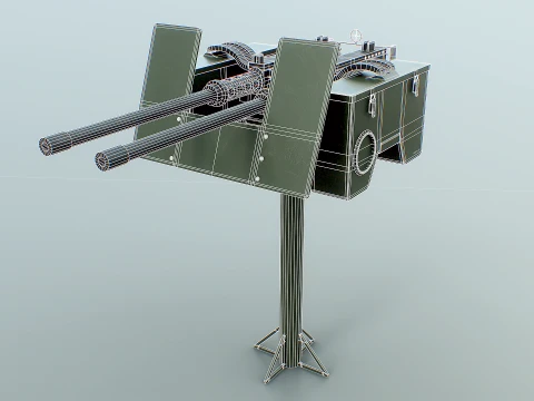 Anti-Aircraft Twin Machinegun Turret PBR 3D Model