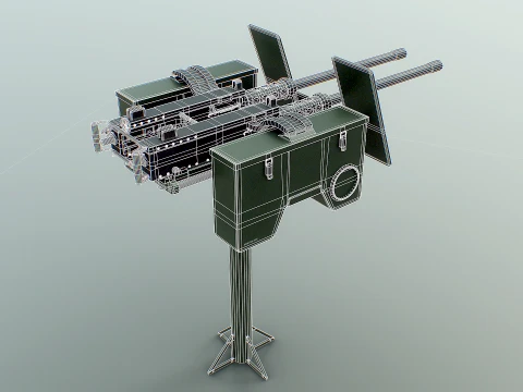 Anti-Aircraft Twin Machinegun Turret PBR 3D Model
