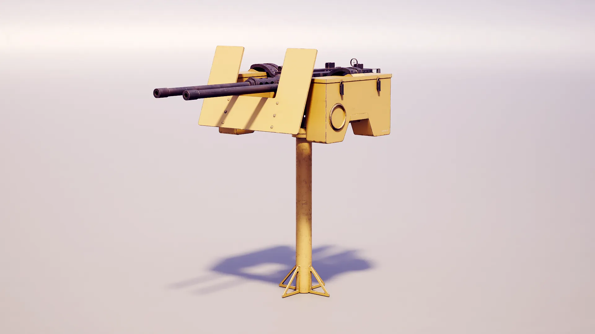 Anti-Aircraft Twin Machinegun Turret PBR Yellow 3D Model .c4d .max .obj .3ds .fbx .stl .blend 