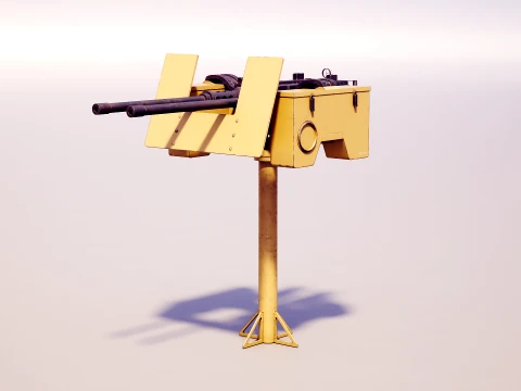 Anti-Aircraft Twin Machinegun Turret PBR Yellow 3D Model