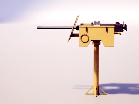 Anti-Aircraft Twin Machinegun Turret PBR Yellow 3D Model