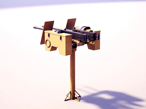 Anti-Aircraft Twin Machinegun Turret PBR Yellow 3D Model