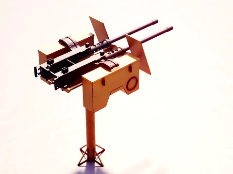 Anti-Aircraft Twin Machinegun Turret PBR Yellow 3D Model