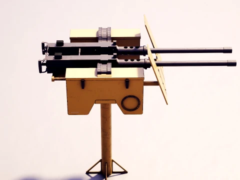 Anti-Aircraft Twin Machinegun Turret PBR Yellow 3D Model