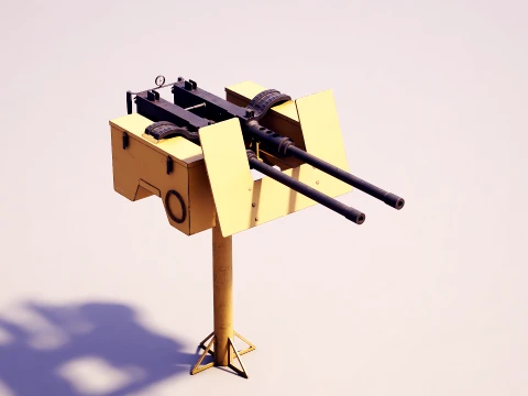 Anti-Aircraft Twin Machinegun Turret PBR Yellow 3D Model
