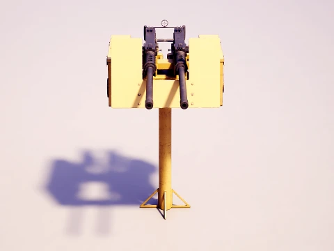 Anti-Aircraft Twin Machinegun Turret PBR Yellow 3D Model