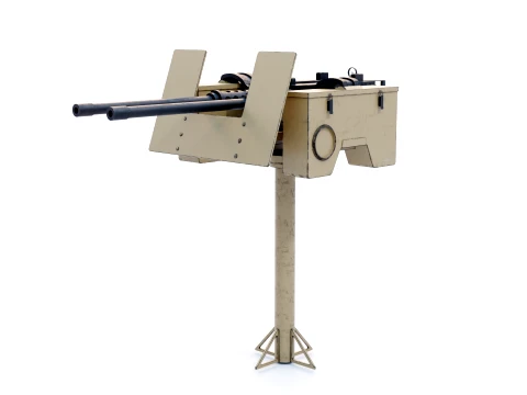 Anti-Aircraft Twin Machinegun Turret PBR Yellow 3D Model