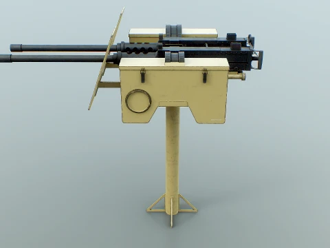 Anti-Aircraft Twin Machinegun Turret PBR Yellow 3D Model