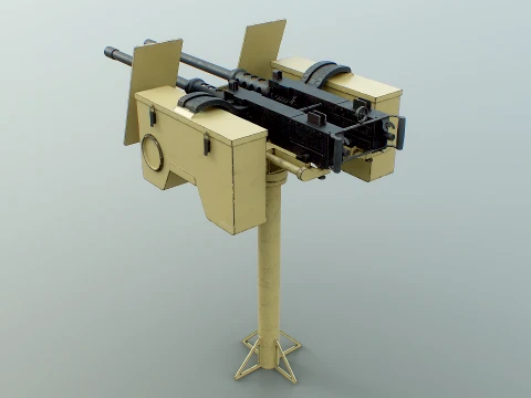 Anti-Aircraft Twin Machinegun Turret PBR Yellow 3D Model