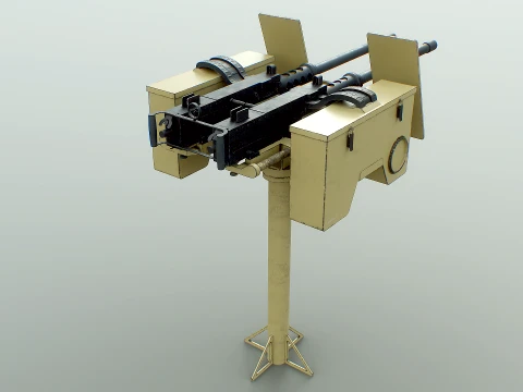 Anti-Aircraft Twin Machinegun Turret PBR Yellow 3D Model