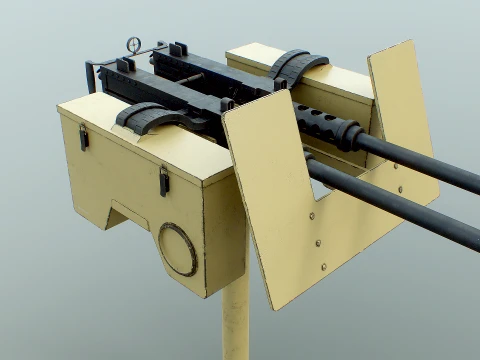 Anti-Aircraft Twin Machinegun Turret PBR Yellow 3D Model