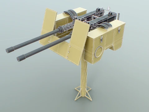 Anti-Aircraft Twin Machinegun Turret PBR Yellow 3D Model