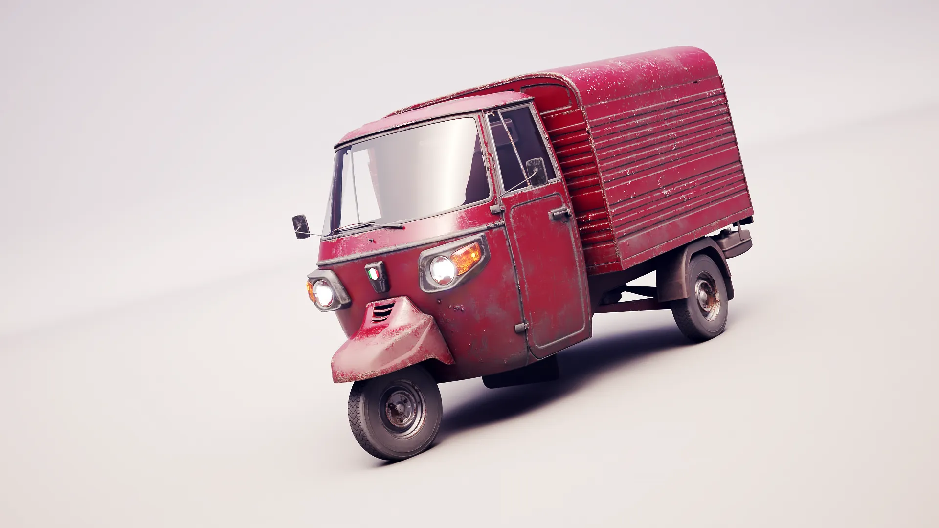 Classic Worn Three-Wheeler Auto Rickshaw Panel Van PBR 3D Model .c4d .max .obj .3ds .fbx .stl .blend 