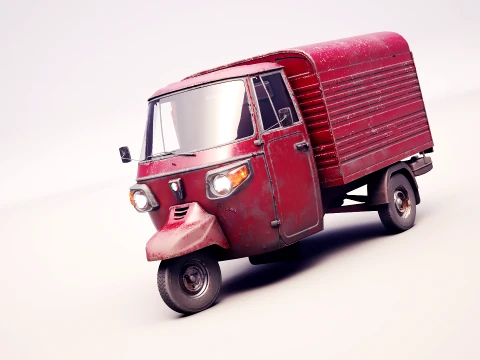 Classic Worn Three-Wheeler Auto Rickshaw Panel Van PBR Modèle 3D