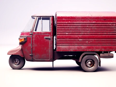 Classic Worn Three-Wheeler Auto Rickshaw Panel Van PBR 3D Model