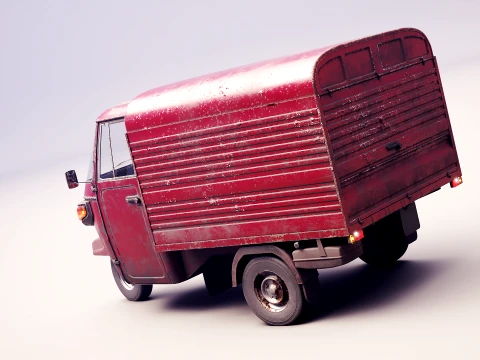Classic Worn Three-Wheeler Auto Rickshaw Panel Van PBR 3D Model
