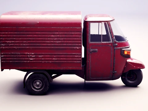 Classic Worn Three-Wheeler Auto Rickshaw Panel Van PBR 3D Model