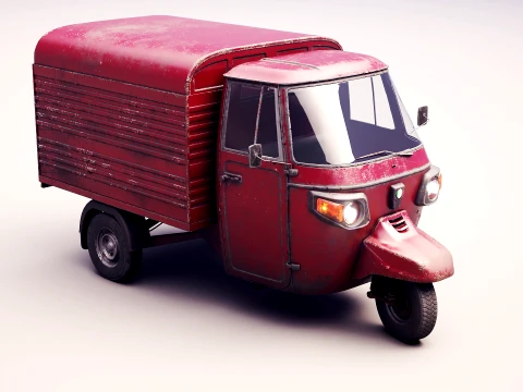Classic Worn Three-Wheeler Auto Rickshaw Panel Van PBR 3D Model