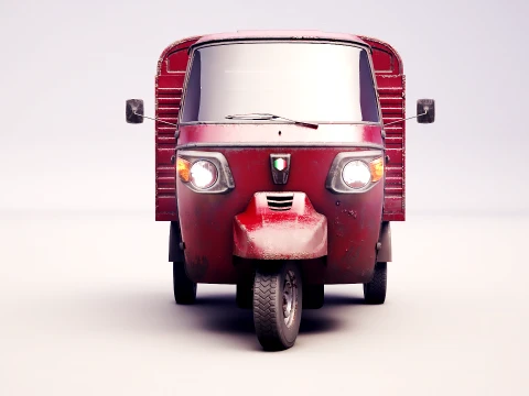 Classic Worn Three-Wheeler Auto Rickshaw Panel Van PBR 3D Model