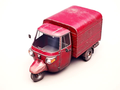 Classic Worn Three-Wheeler Auto Rickshaw Panel Van PBR 3D Model