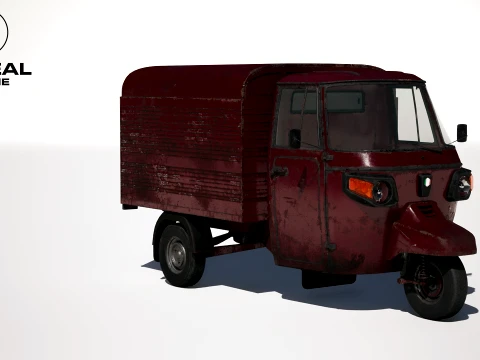 Classic Worn Three-Wheeler Auto Rickshaw Panel Van PBR 3D Model