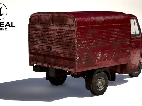 Classic Worn Three-Wheeler Auto Rickshaw Panel Van PBR 3D Model