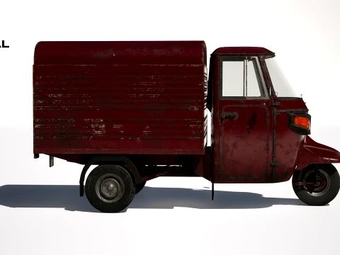 Classic Worn Three-Wheeler Auto Rickshaw Panel Van PBR 3D Model
