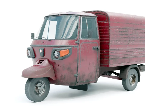 Classic Worn Three-Wheeler Auto Rickshaw Panel Van PBR 3D Model