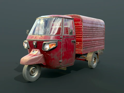 Classic Worn Three-Wheeler Auto Rickshaw Panel Van PBR 3D Model