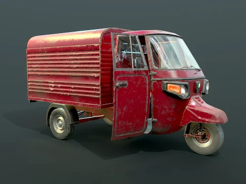 Classic Worn Three-Wheeler Auto Rickshaw Panel Van PBR 3D Model