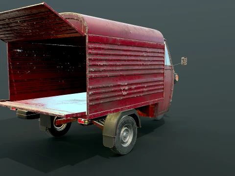 Classic Worn Three-Wheeler Auto Rickshaw Panel Van PBR 3D Model