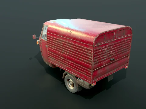 Classic Worn Three-Wheeler Auto Rickshaw Panel Van PBR 3D Model