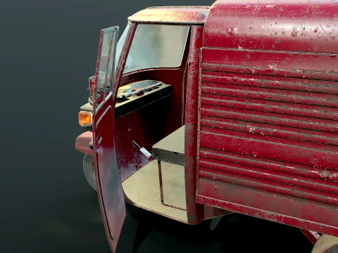 Classic Worn Three-Wheeler Auto Rickshaw Panel Van PBR 3D Model