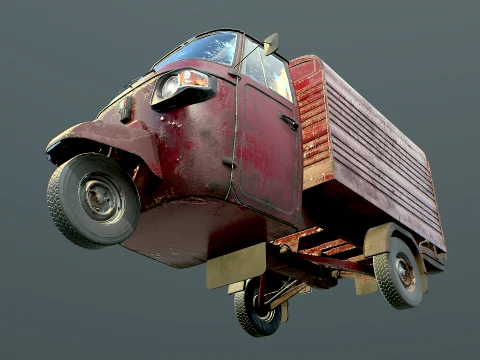 Classic Worn Three-Wheeler Auto Rickshaw Panel Van PBR 3D Model