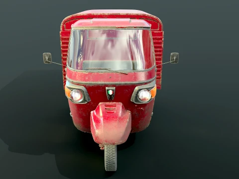 Classic Worn Three-Wheeler Auto Rickshaw Panel Van PBR 3D Model