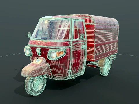 Classic Worn Three-Wheeler Auto Rickshaw Panel Van PBR 3D Model