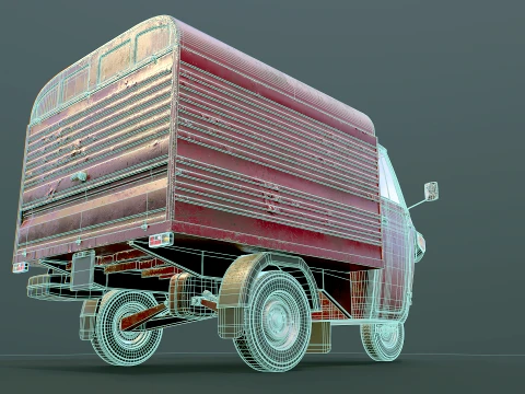 Classic Worn Three-Wheeler Auto Rickshaw Panel Van PBR 3D Model