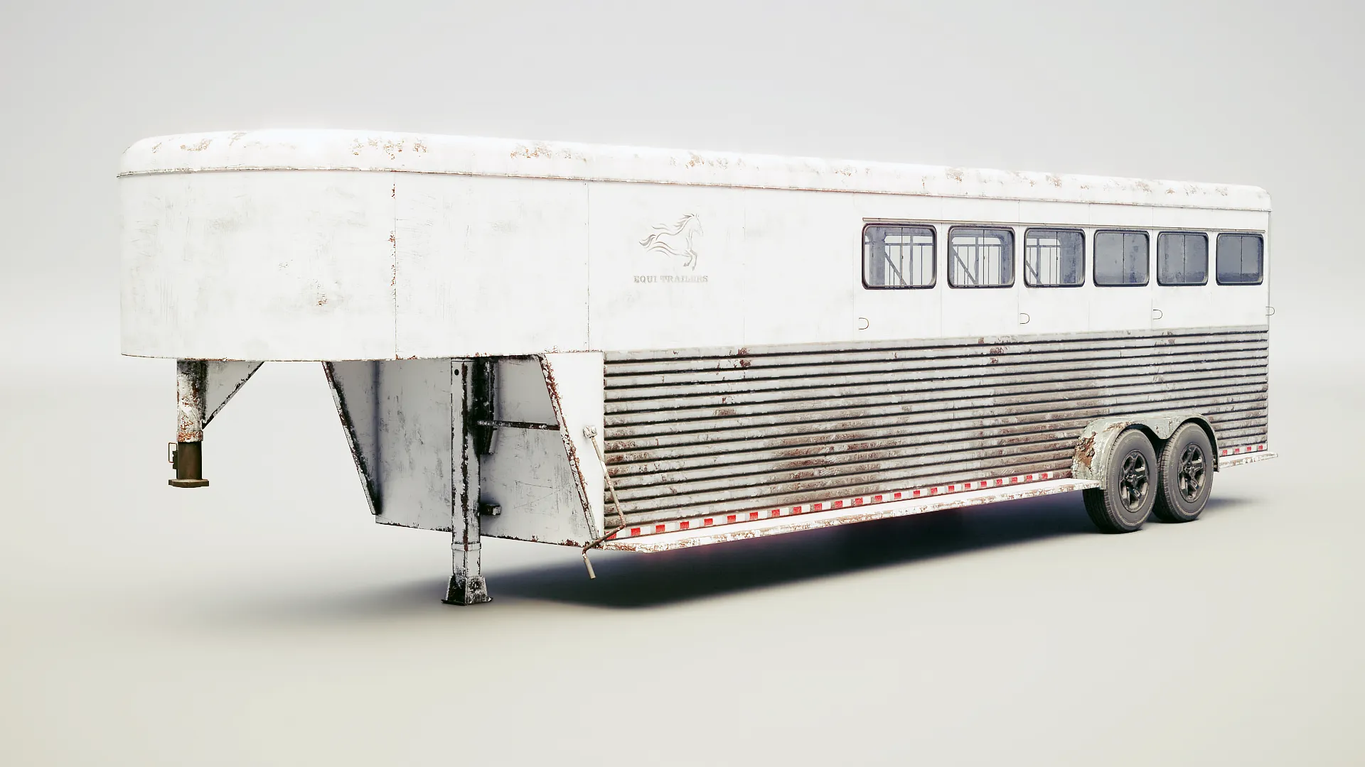 Gooseneck Horse Trailer Rigged Worn 3D Model .c4d .max .obj .3ds .fbx .stl .blend 